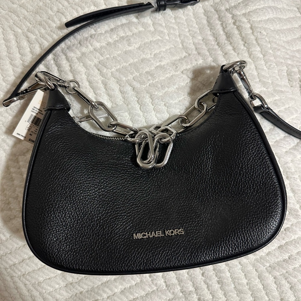Michael Kors Black Shoulder Bag with Silver Chain